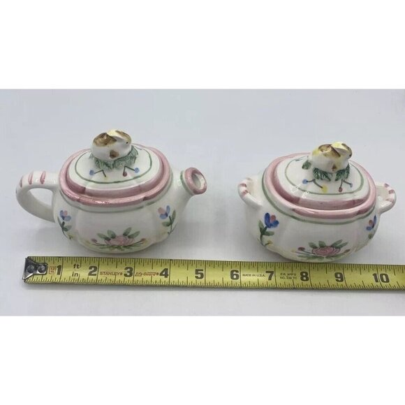 VTG The Haldon Group BUNNY RABBIT FLORAL Ceramic Sugar Creamer Bowl 1990 Cottage - Picture 7 of 16